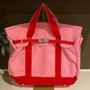 Viral TikTok Boatkin Terry Pink & Red Large Tote Bag